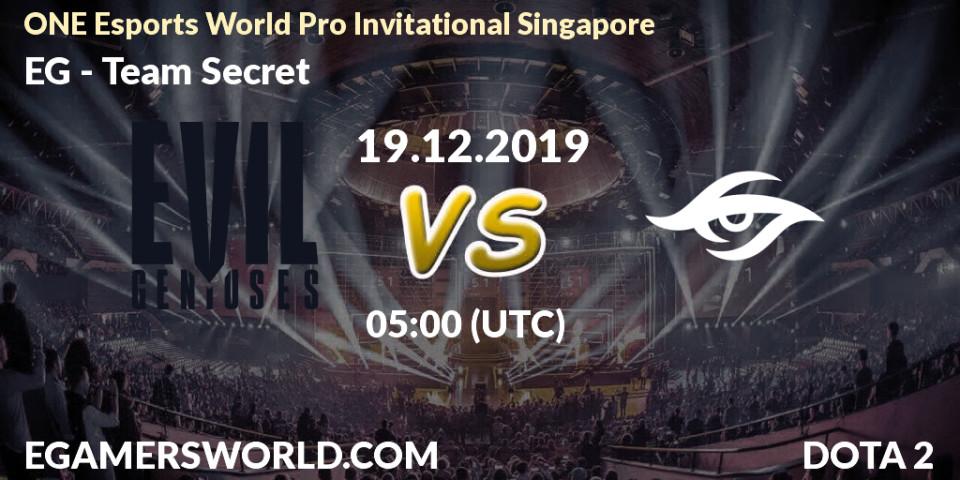 EG vs Team Secret: Betting TIp, Match Prediction. 19.12.19. Dota 2, ONE Esports World Pro Invitational Singapore
