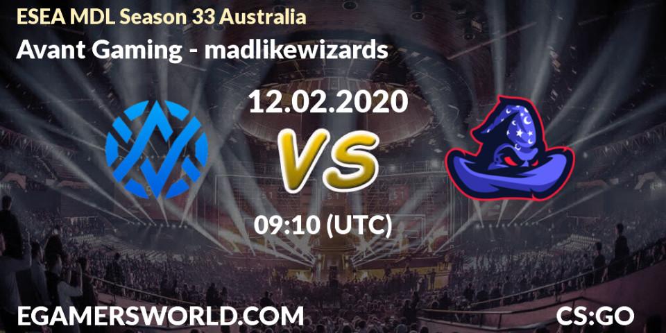 Avant Gaming vs madlikewizards: Betting TIp, Match Prediction. 26.02.20. CS2 (CS:GO), ESEA MDL Season 33 Australia