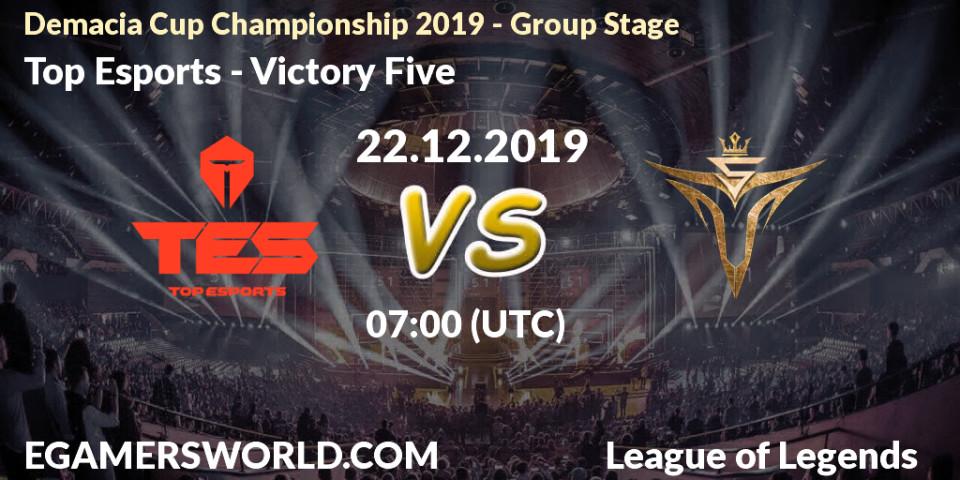 Top Esports vs Victory Five: Betting TIp, Match Prediction. 22.12.19. LoL, Demacia Cup Championship 2019 - Group Stage