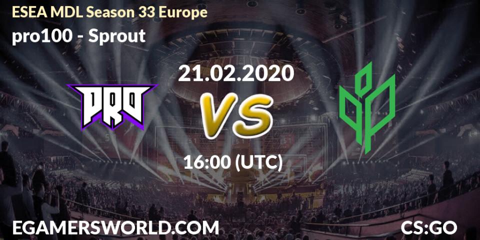 pro100 vs Sprout: Betting TIp, Match Prediction. 13.03.20. CS2 (CS:GO), ESEA MDL Season 33 Europe