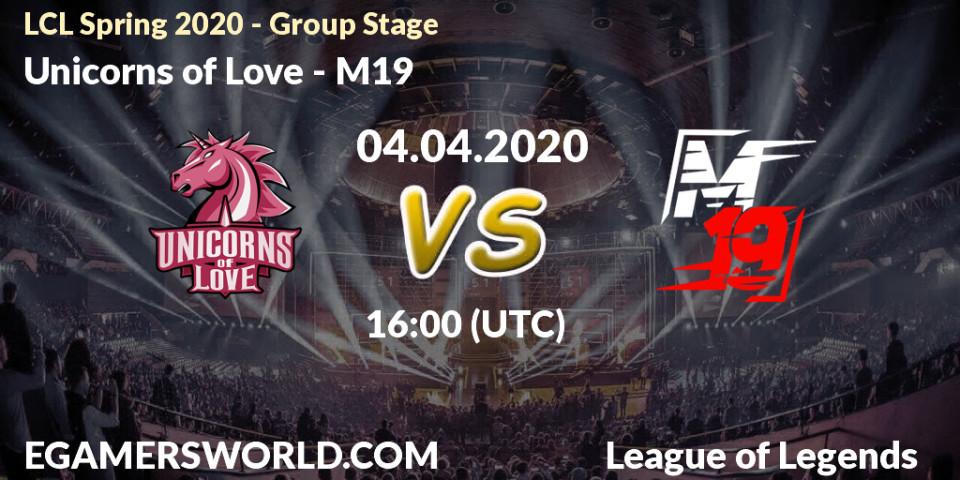 Unicorns of Love vs M19: Betting TIp, Match Prediction. 04.04.20. LoL, LCL Spring 2020 - Group Stage