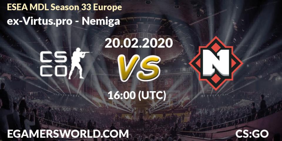 ex-Virtus.pro vs Nemiga: Betting TIp, Match Prediction. 20.02.20. CS2 (CS:GO), ESEA MDL Season 33 Europe