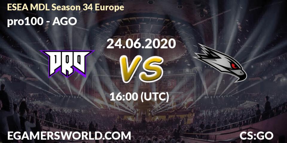 pro100 vs AGO: Betting TIp, Match Prediction. 24.06.20. CS2 (CS:GO), ESEA MDL Season 34 Europe