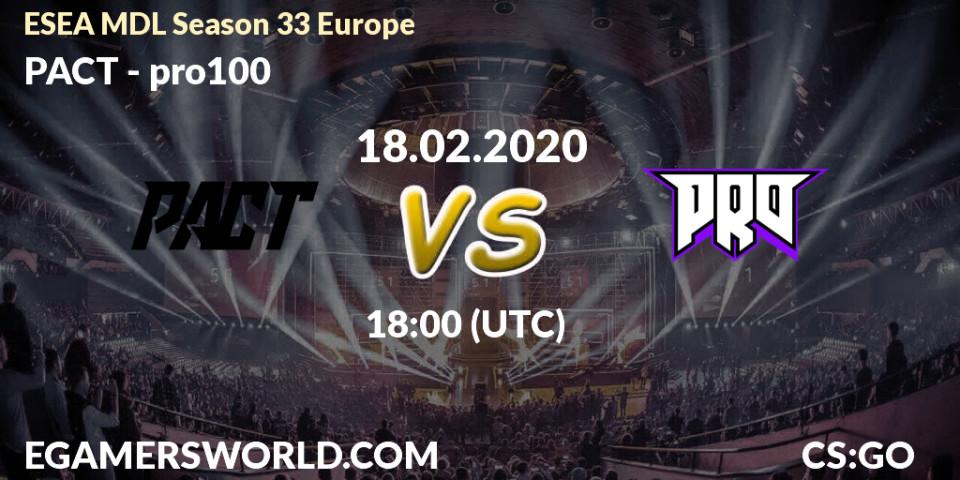 PACT vs pro100: Betting TIp, Match Prediction. 12.03.20. CS2 (CS:GO), ESEA MDL Season 33 Europe