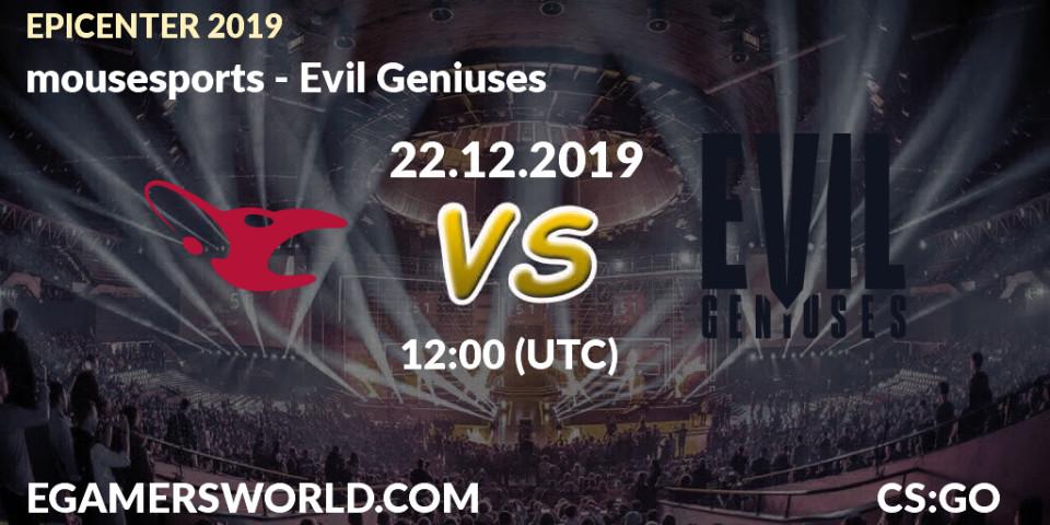 mousesports vs Evil Geniuses: Betting TIp, Match Prediction. 22.12.19. CS2 (CS:GO), EPICENTER 2019