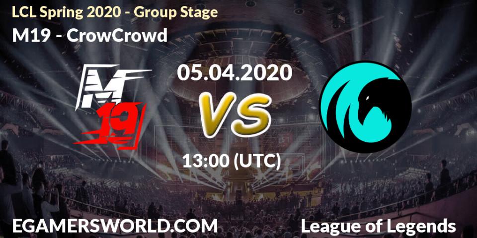M19 vs CrowCrowd: Betting TIp, Match Prediction. 05.04.20. LoL, LCL Spring 2020 - Group Stage