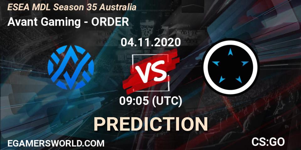 Avant Gaming vs ORDER: Betting TIp, Match Prediction. 04.11.20. CS2 (CS:GO), ESEA MDL Season 35 Australia
