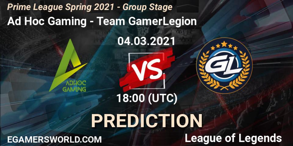 Ad Hoc Gaming vs Team GamerLegion: Betting TIp, Match Prediction. 04.03.21. LoL, Prime League Spring 2021 - Group Stage