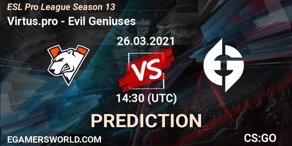 Virtus.pro vs Evil Geniuses: Betting TIp, Match Prediction. 26.03.21. CS2 (CS:GO), ESL Pro League Season 13