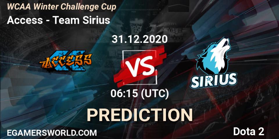 Access vs Team Sirius: Betting TIp, Match Prediction. 31.12.20. Dota 2, WCAA Winter Challenge Cup