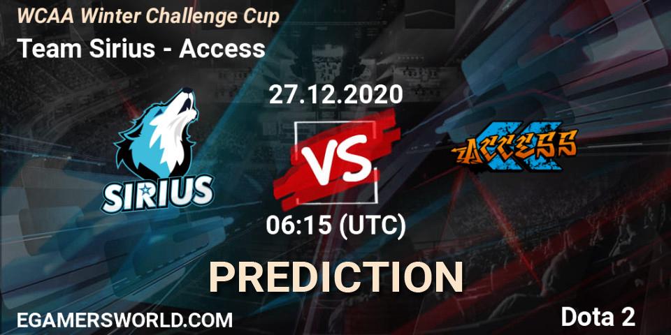 Team Sirius vs Access: Betting TIp, Match Prediction. 27.12.20. Dota 2, WCAA Winter Challenge Cup