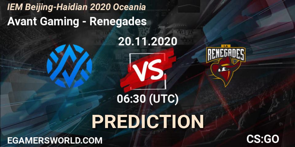 Avant Gaming vs Renegades: Betting TIp, Match Prediction. 20.11.20. CS2 (CS:GO), IEM Beijing-Haidian 2020 Oceania