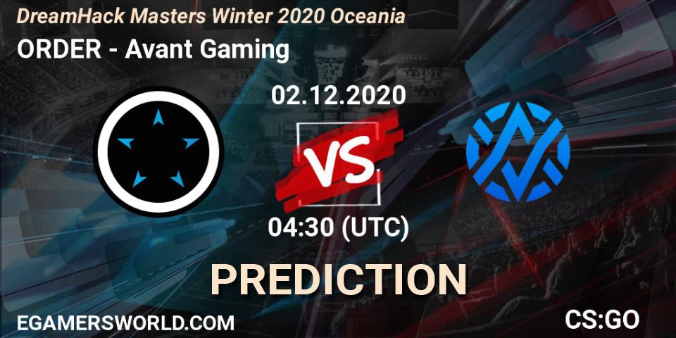 ORDER vs Avant Gaming: Betting TIp, Match Prediction. 02.12.20. CS2 (CS:GO), DreamHack Masters Winter 2020 Oceania