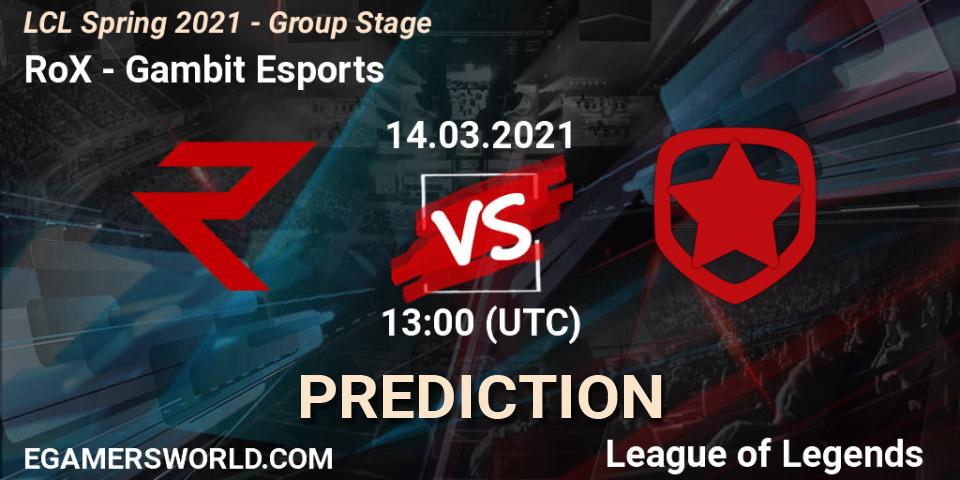 RoX vs Gambit Esports: Betting TIp, Match Prediction. 14.03.21. LoL, LCL Spring 2021 - Group Stage