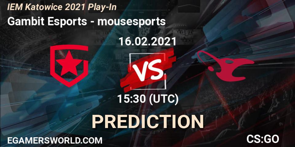 Gambit Esports vs mousesports: Betting TIp, Match Prediction. 16.02.21. CS2 (CS:GO), IEM Katowice 2021 Play-In