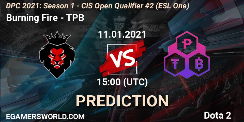 Burning Fire vs TPB: Betting TIp, Match Prediction. 11.01.21. Dota 2, DPC 2021: Season 1 - CIS Open Qualifier #2 (ESL One)