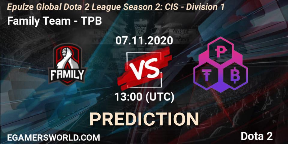 Family Team vs TPB: Betting TIp, Match Prediction. 07.11.20. Dota 2, Epulze Global Dota 2 League Season 2: CIS - Division 1