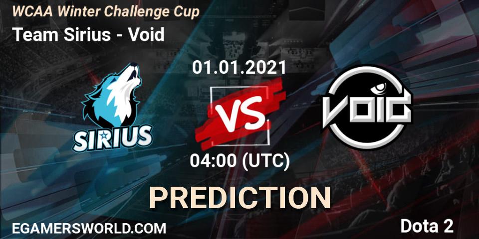 Team Sirius vs Void: Betting TIp, Match Prediction. 01.01.21. Dota 2, WCAA Winter Challenge Cup