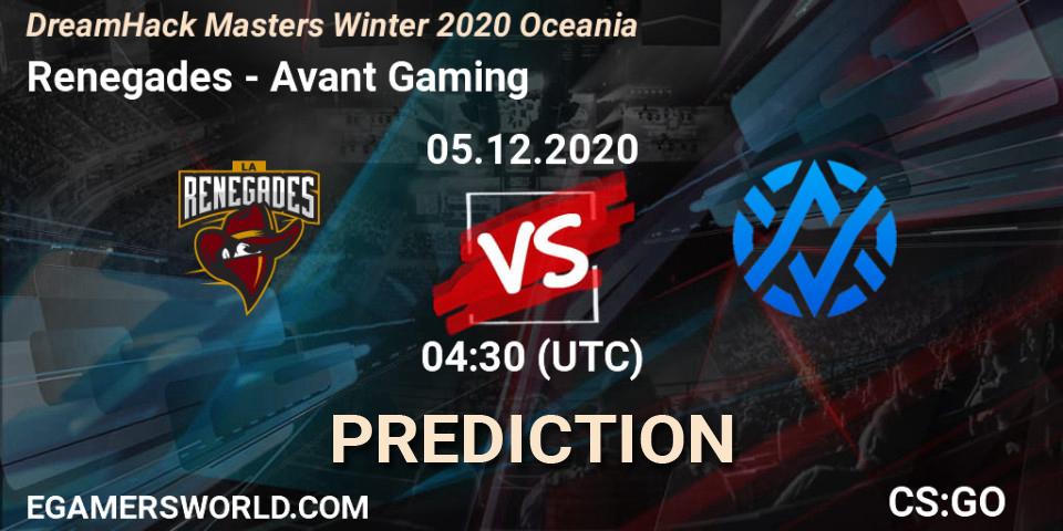 Renegades vs Avant Gaming: Betting TIp, Match Prediction. 05.12.20. CS2 (CS:GO), DreamHack Masters Winter 2020 Oceania