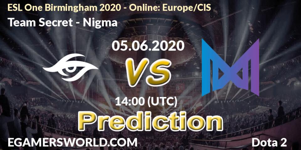Team Secret vs Nigma: Betting TIp, Match Prediction. 05.06.20. Dota 2, ESL One Birmingham 2020 - Online: Europe/CIS