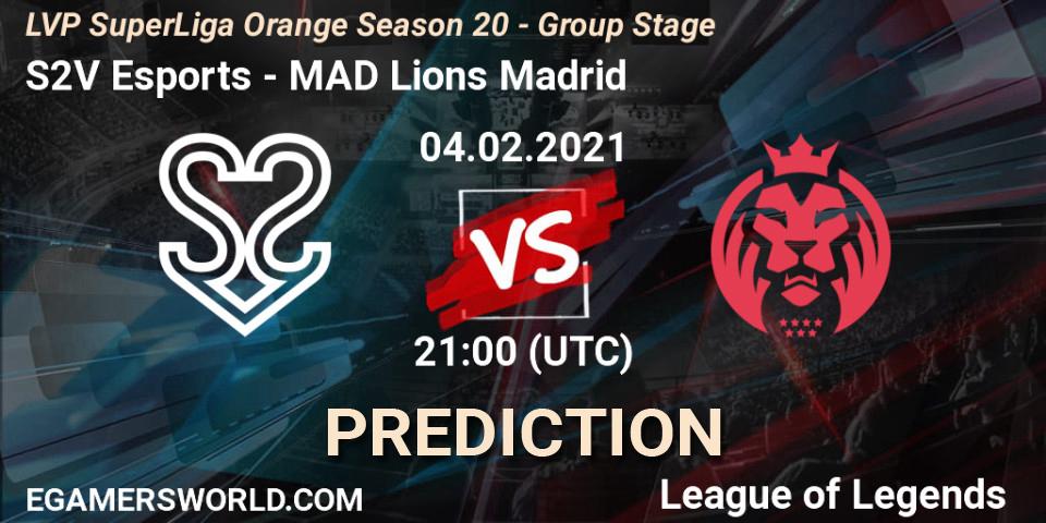 S2V Esports vs MAD Lions Madrid: Betting TIp, Match Prediction. 04.02.21. LoL, LVP SuperLiga Orange Season 20 - Group Stage
