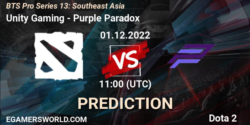 Unity Gaming vs Purple Paradox: Betting TIp, Match Prediction. 01.12.22. Dota 2, BTS Pro Series 13: Southeast Asia