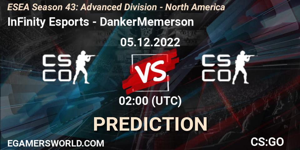 Infinity vs DankerMemerson: Betting TIp, Match Prediction. 05.12.22. CS2 (CS:GO), ESEA Season 43: Advanced Division - North America