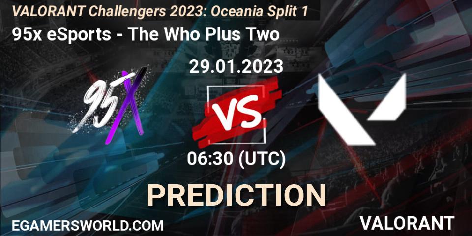 95x eSports vs The Who Plus Two: Betting TIp, Match Prediction. 29.01.23. VALORANT, VALORANT Challengers 2023: Oceania Split 1