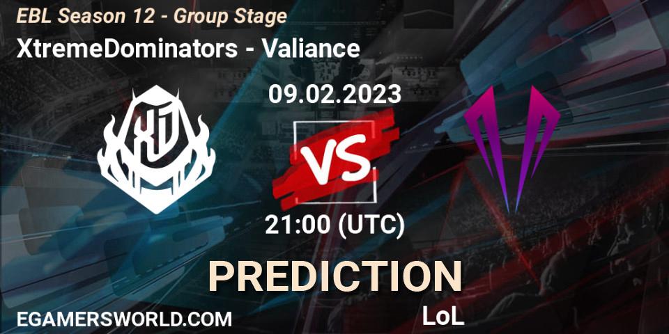 XtremeDominators vs Valiance: Betting TIp, Match Prediction. 09.02.23. LoL, EBL Season 12 - Group Stage