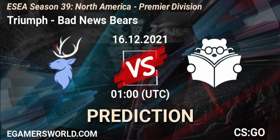 Triumph vs Bad News Bears: Betting TIp, Match Prediction. 16.12.21. CS2 (CS:GO), ESEA Season 39: North America - Premier Division