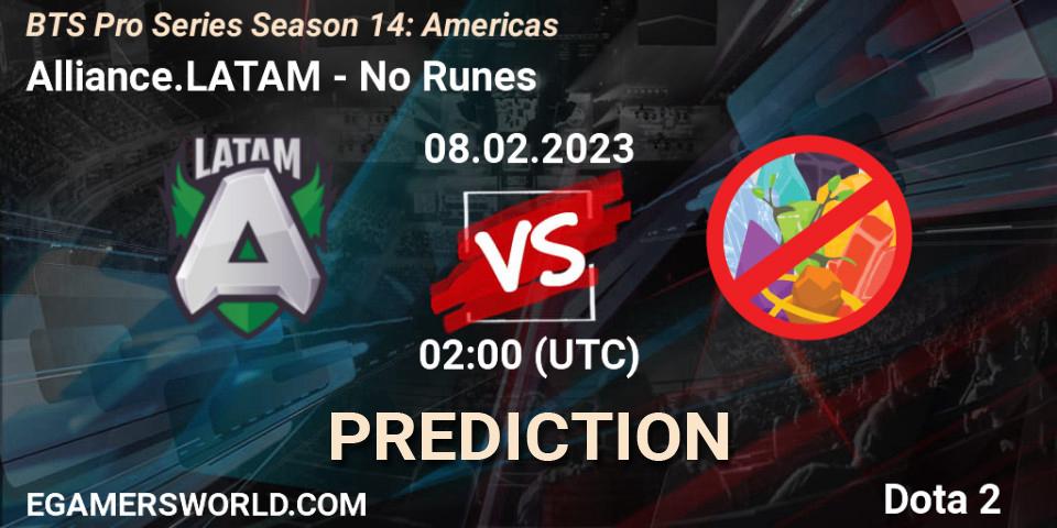 Alliance.LATAM vs No Runes: Betting TIp, Match Prediction. 10.02.23. Dota 2, BTS Pro Series Season 14: Americas
