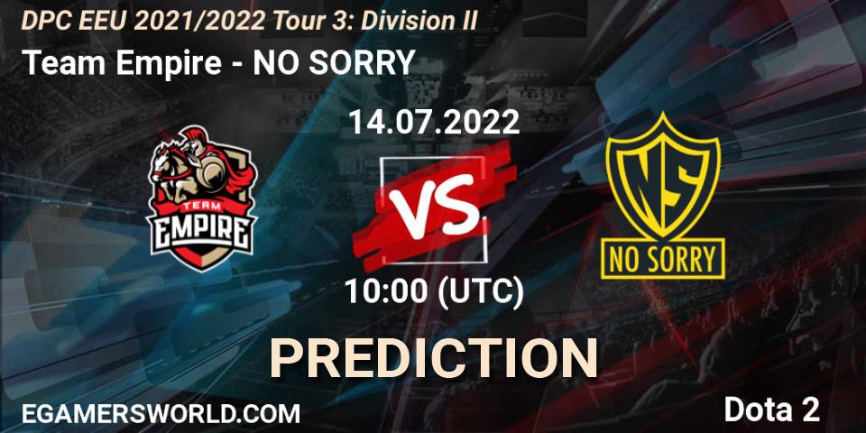 Team Empire vs NO SORRY: Betting TIp, Match Prediction. 14.07.22. Dota 2, DPC EEU 2021/2022 Tour 3: Division II