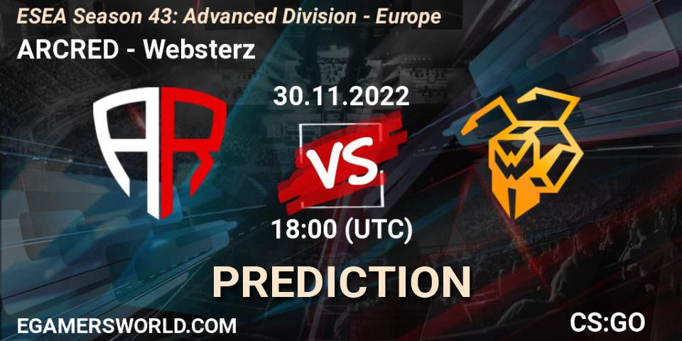 ARCRED vs Websterz: Betting TIp, Match Prediction. 30.11.22. CS2 (CS:GO), ESEA Season 43: Advanced Division - Europe