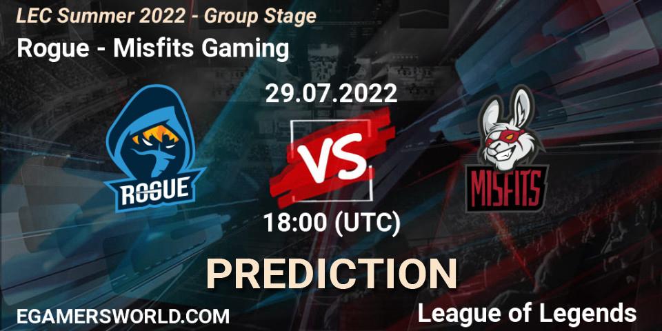 Rogue vs Misfits Gaming: Betting TIp, Match Prediction. 29.07.22. LoL, LEC Summer 2022 - Group Stage