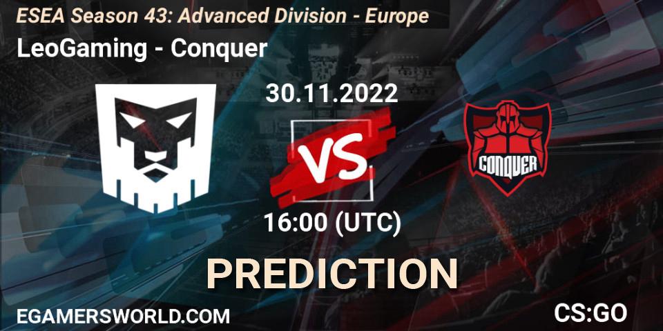 LeoGaming vs Conquer: Betting TIp, Match Prediction. 01.12.22. CS2 (CS:GO), ESEA Season 43: Advanced Division - Europe