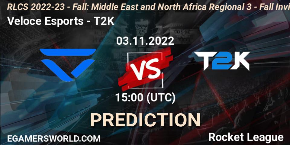 Veloce Esports vs T2K: Betting TIp, Match Prediction. 03.11.22. Rocket League, RLCS 2022-23 - Fall: Middle East and North Africa Regional 3 - Fall Invitational