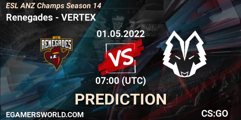 Renegades vs VERTEX: Betting TIp, Match Prediction. 01.05.22. CS2 (CS:GO), ESL ANZ Champs Season 14
