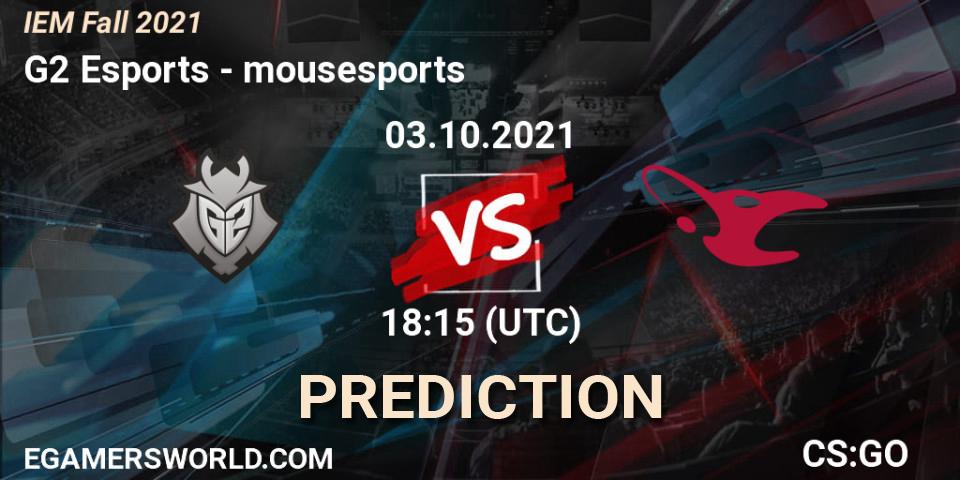 G2 Esports vs mousesports: Betting TIp, Match Prediction. 03.10.21. CS2 (CS:GO), IEM Fall 2021: Europe RMR