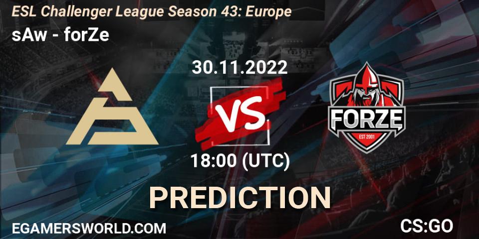 sAw vs forZe: Betting TIp, Match Prediction. 30.11.22. CS2 (CS:GO), ESL Challenger League Season 43: Europe