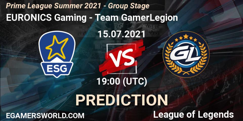 EURONICS Gaming vs Team GamerLegion: Betting TIp, Match Prediction. 15.07.21. LoL, Prime League Summer 2021 - Group Stage