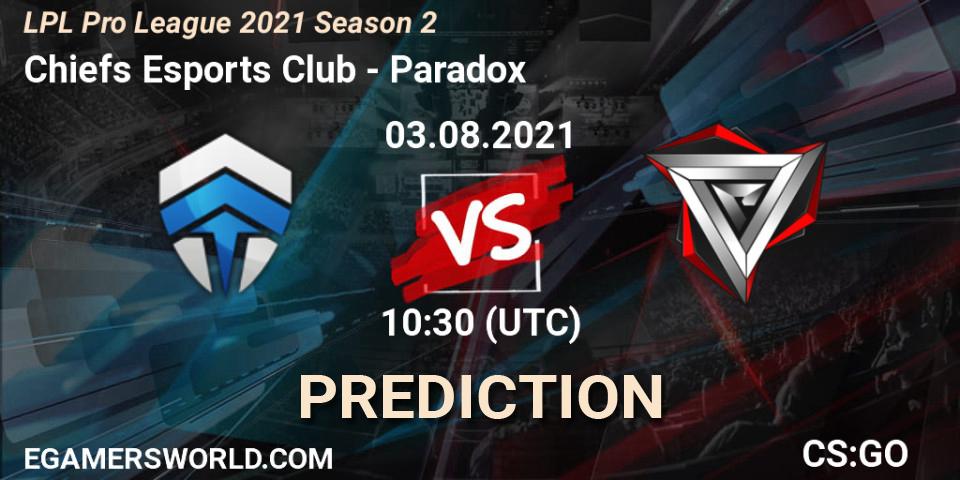 Chiefs Esports Club vs Paradox: Betting TIp, Match Prediction. 03.08.21. CS2 (CS:GO), LPL Pro League 2021 Season 2