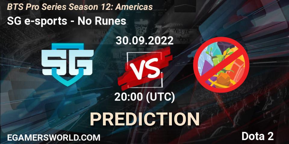 SG e-sports vs No Runes: Betting TIp, Match Prediction. 30.09.22. Dota 2, BTS Pro Series Season 12: Americas
