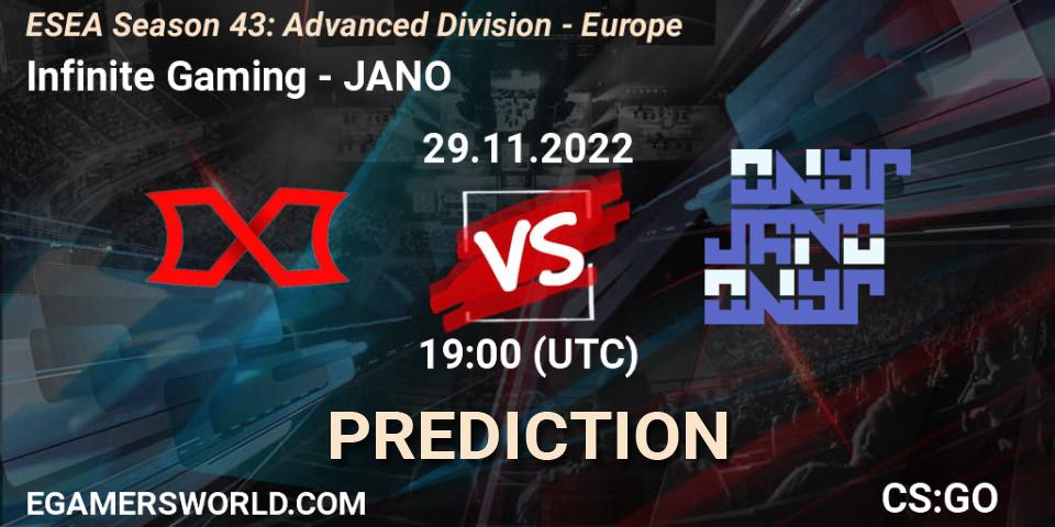 Infinite Gaming vs JANO: Betting TIp, Match Prediction. 29.11.22. CS2 (CS:GO), ESEA Season 43: Advanced Division - Europe