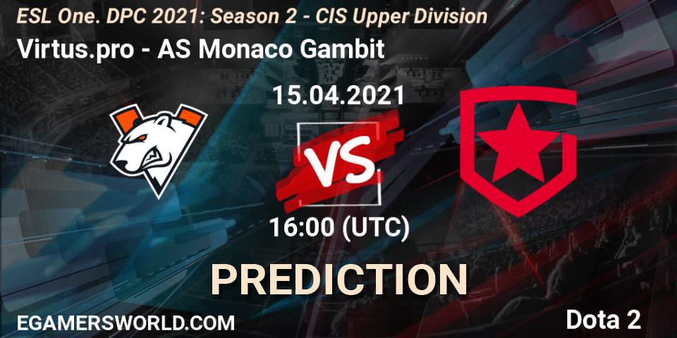 Virtus.pro vs AS Monaco Gambit: Betting TIp, Match Prediction. 15.04.21. Dota 2, ESL One. DPC 2021: Season 2 - CIS Upper Division