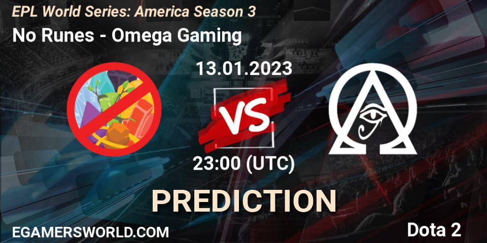 No Runes vs Omega Gaming: Betting TIp, Match Prediction. 13.01.23. Dota 2, EPL World Series: America Season 3