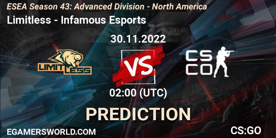 Limitless vs Infamous Esports: Betting TIp, Match Prediction. 30.11.22. CS2 (CS:GO), ESEA Season 43: Advanced Division - North America
