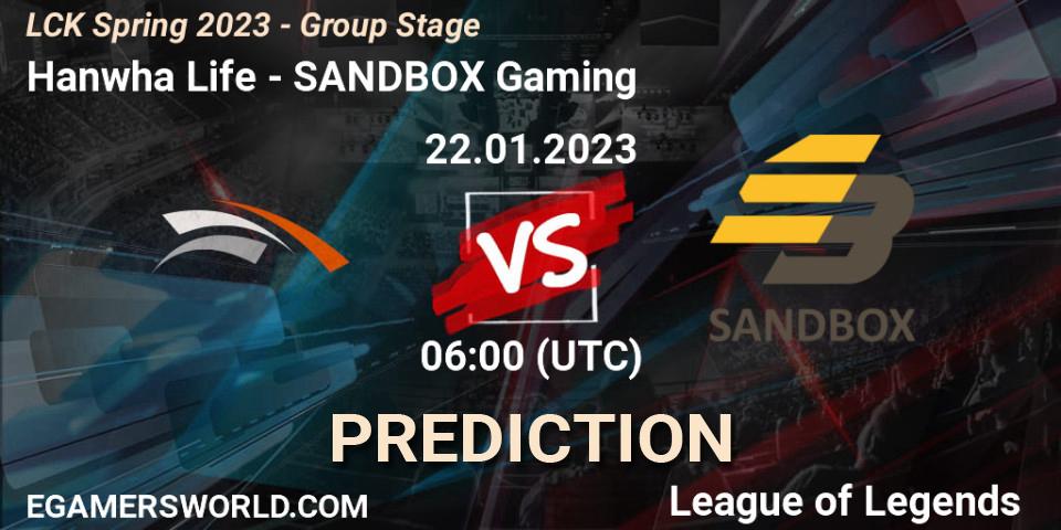 Hanwha Life vs SANDBOX Gaming: Betting TIp, Match Prediction. 22.01.23. LoL, LCK Spring 2023 - Group Stage