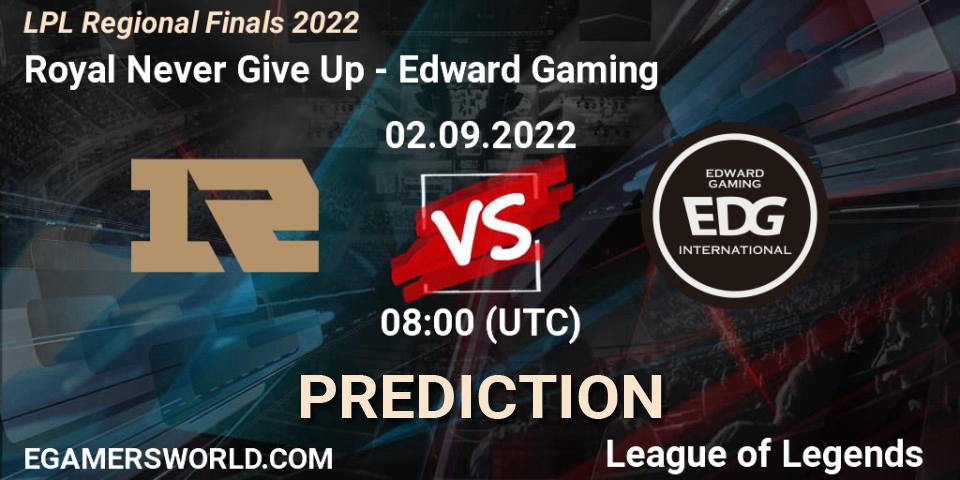 Royal Never Give Up vs Edward Gaming: Betting TIp, Match Prediction. 02.09.22. LoL, LPL Regional Finals 2022
