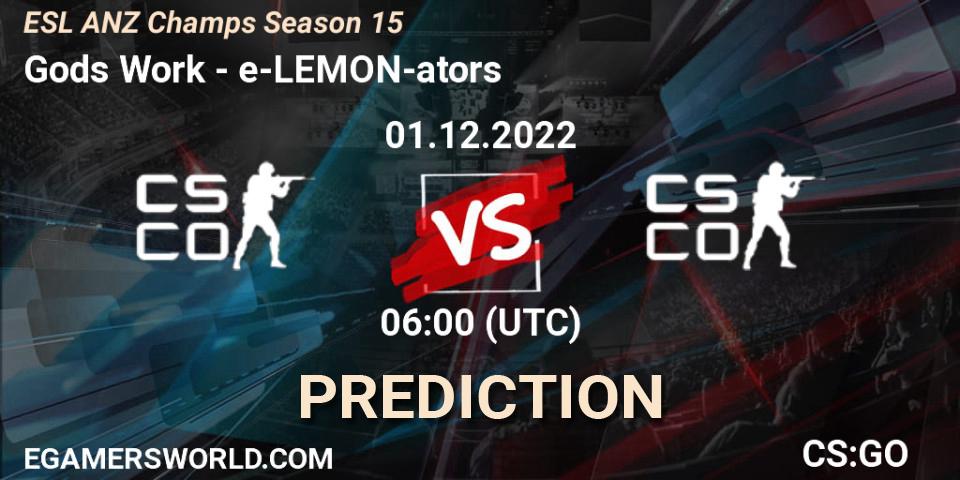 Gods Work vs e-LEMON-ators: Betting TIp, Match Prediction. 01.12.22. CS2 (CS:GO), ESL ANZ Champs Season 15