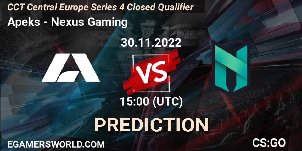 Apeks vs Nexus Gaming: Betting TIp, Match Prediction. 30.11.22. CS2 (CS:GO), CCT Central Europe Series 4 Closed Qualifier